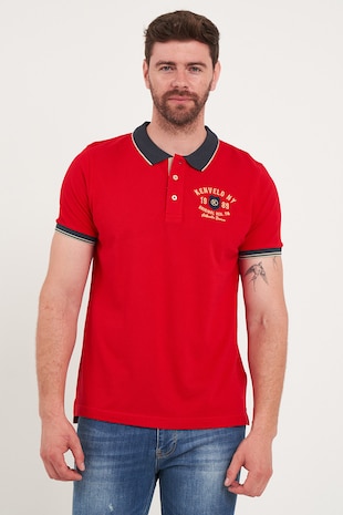 KVL by KENVELO Tricou polo cu broderie logo, Rosu/Bleumarin