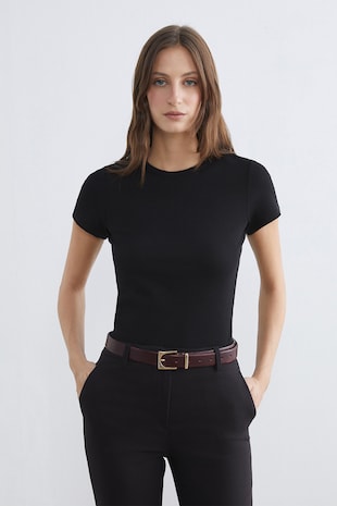 LC WAIKIKI Tricou slim fit striat, Negru