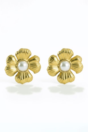Emily Westwood Cercei in forma de floare placati cu aur de 18K, Alb/Auriu