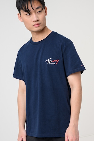 Tommy Jeans Tricou cu decolteu la baza gatului si imprimeu logo, Alb/Bleumarin