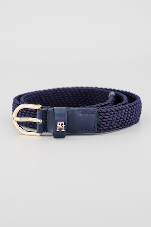 Tommy Hilfiger Curea de piele cu model impletit si catarama rotunda, Albastru ultramarin