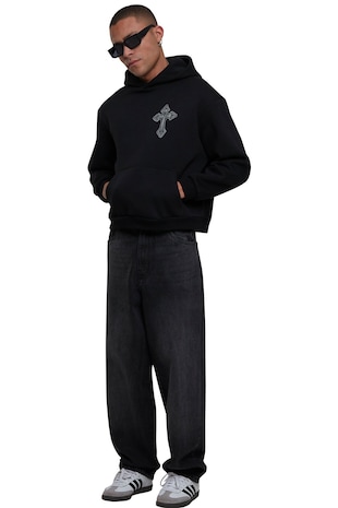 Mister tee Hanorac din amestec de bumbac cu design grafic, Negru/Alb murdar