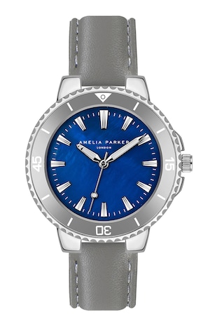 Amelia Parker Ceas quartz cu curea din piele Aquelle, Argintiu