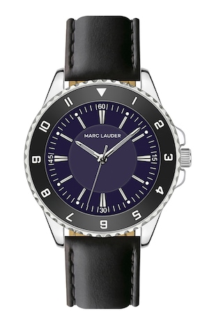 Marc Lauder Ceas rotund cu o curea din piele, Negru