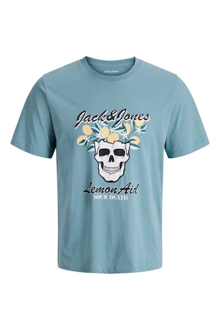 Jack & Jones Tricou cu decolteu la baza gatului si imprimeu grafic, Albastru lavanda