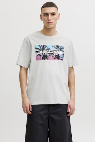 Jack & Jones Tricou regular fit cu imprimeu grafic, Gri deschis