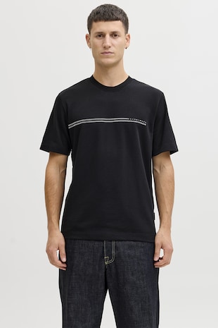 Jack & Jones Tricou lejer cu decolteu la baza gatului, Negru