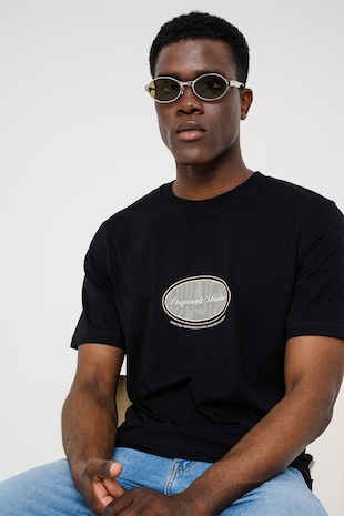 Jack & Jones Tricou din bumbac organic cu imprimeu, Negru