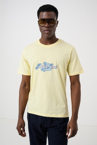 Jack & Jones Tricou din bumbac organic cu imprimeu logo, Galben pal