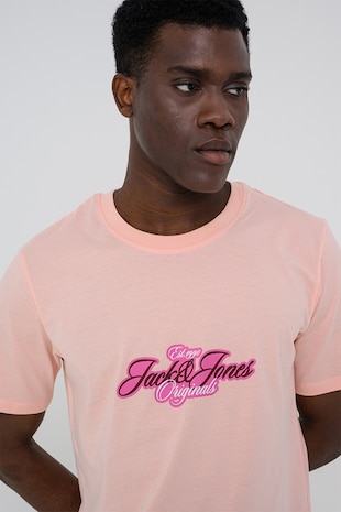 Jack & Jones Tricou din bumbac organic cu imprimeu logo, Piersica