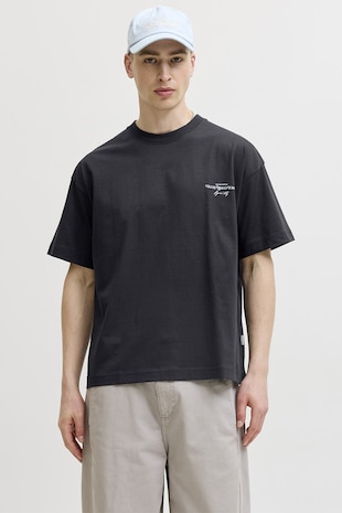 Jack & Jones Tricou cu imprimeu grafic pe partea din spate, Negru/Albastru prafuit