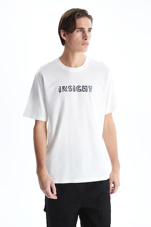 LC WAIKIKI Tricou din bumbac cu imprimeu text, Alb optic