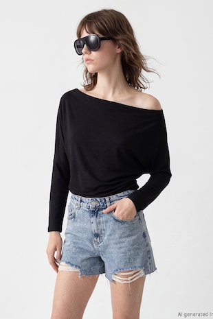 LC WAIKIKI Bluza din amestec de modal cu decolteu drapat, Negru