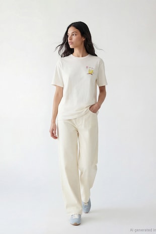LC WAIKIKI Tricou cu imprimeu grafic, Crem