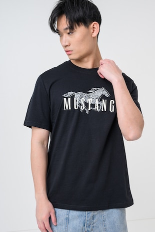 Mustang Tricou din bumbac cu imprimeu logo Austin, Negru/Gri deschis
