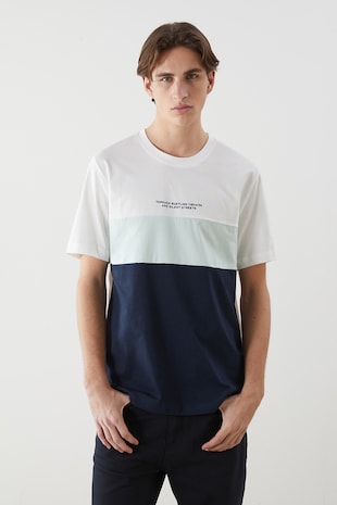 LC WAIKIKI Tricou din bumbac cu decolteu la baza gatului, Alb/Bleumarin