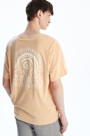 LC WAIKIKI Tricou lejer din bumbac cu imprimeu pe partea din spate, Portocaliu pal