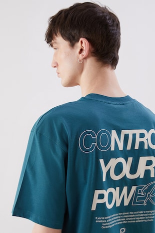 LC WAIKIKI Tricou lejer cu imprimeu text pe partea din spate, Albastru petrol