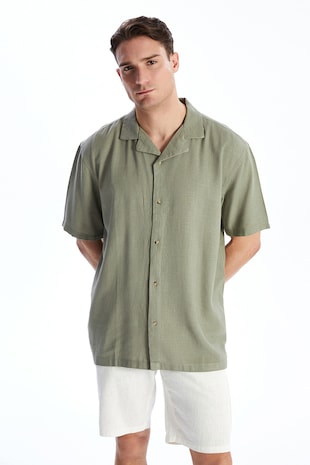 LC WAIKIKI Camasa regular-fit din amestec de in, Verde masliniu