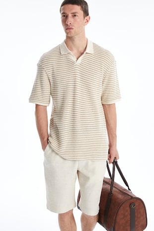 LC WAIKIKI Tricou polo cu croiala lejera si dungi, Alb/Bej