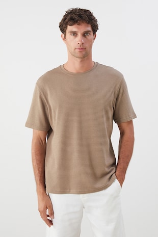 LC WAIKIKI Tricou texturat cu decolteu rotund, Bej
