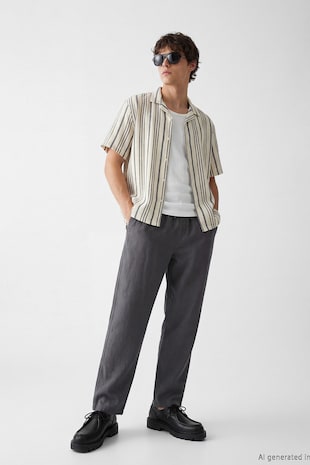 LC WAIKIKI Pantaloni de bumbac cu talie ajustabila, Gri inchis