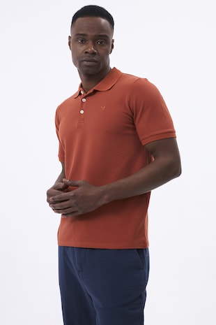 Felix Hardy Tricou polo cu fenta cu nasturi, Portocaliu inchis
