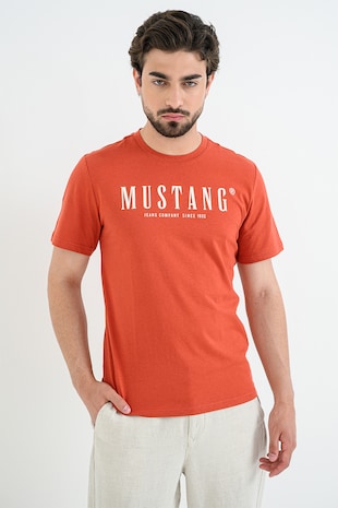 Mustang Tricou din bumbac cu logo Austin, Alb/Caramiziu
