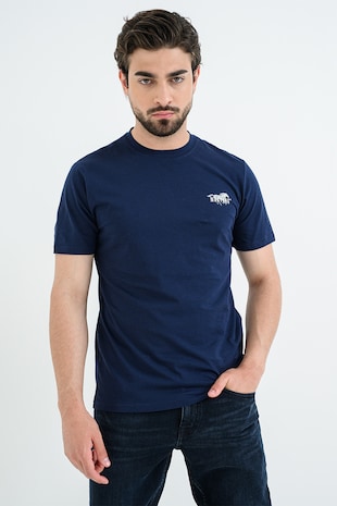 Mustang Tricou din bumbac Austin, Alb/Bleumarin