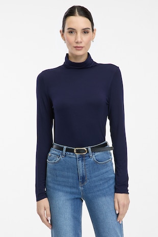 orsay Bluza slim fit cu guler mediu, Albastru ultramarin
