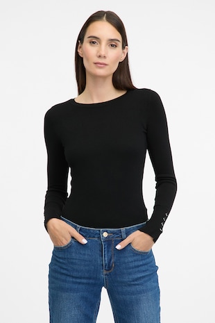 orsay Pulover slim fit cu mansete cu nasturi, Negru