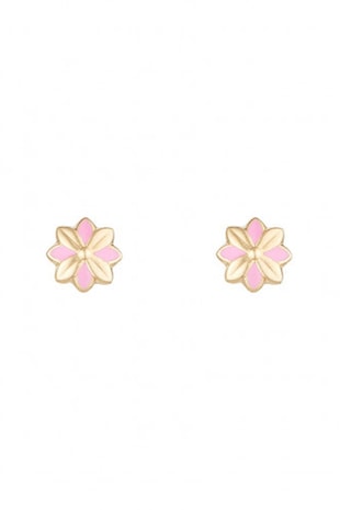 L'Instant D'or Cercei cu tija din aur de 9K in forma de floare, Auriu/Roz pastel