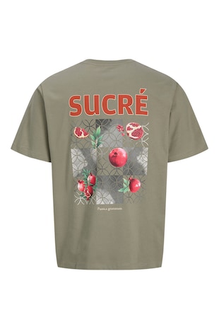 Jack & Jones Tricou din bumbac cu imprimeu pe partea din spate, Rosu/Kaki