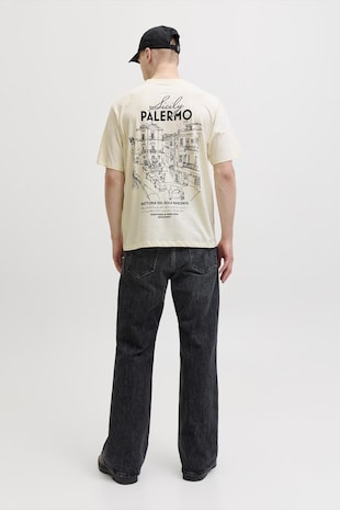 Jack & Jones Tricou cu design grafic pe partea din spate, Crem
