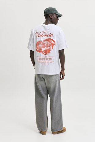 Jack & Jones Tricou cu design grafic pe partea din spate, Portocaliu/Alb optic