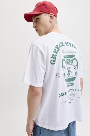 Jack & Jones Tricou cu design grafic pe partea din spate, Verde/Alb optic