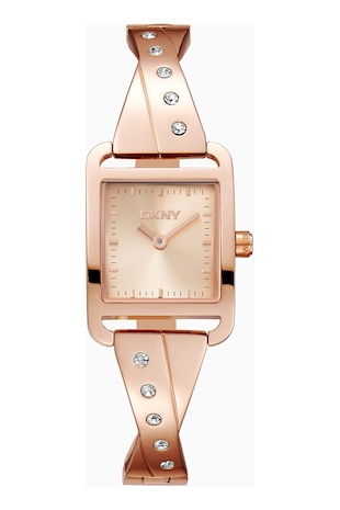 DKNY Ceas patrat de otel inoxidabil, Auriu rose