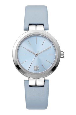 DKNY Ceas de otel inoxidabil cu o curea de piele, Albastru deschis
