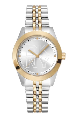 DKNY Ceas cu bratara cu logo pe cadran, Argintiu/Auriu