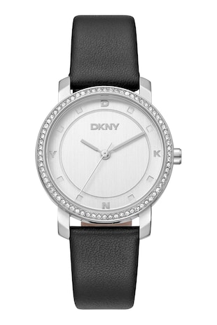 DKNY Ceas rotund cu o curea de piele, Negru