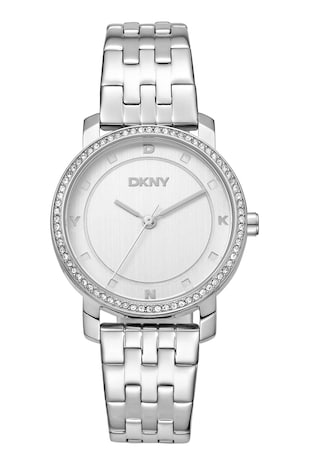 DKNY Ceas-bratara de otel inoxidabil cu logo pe cadran, Argintiu
