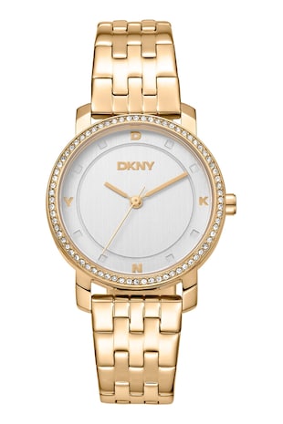 DKNY Ceas de otel inoxidabil cu cristale, Auriu