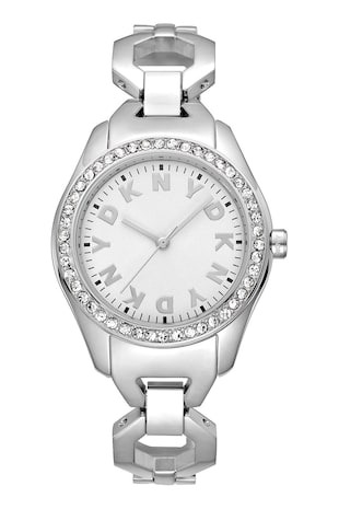 DKNY Ceas de otel inoxiabil cu logo, Argintiu