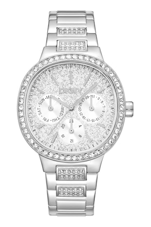 DKNY Ceas cu functii multiple si cristale, Argintiu