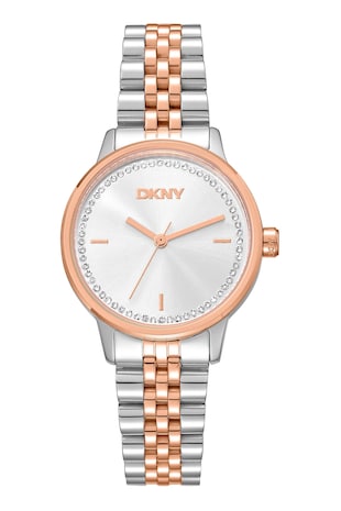 DKNY Ceas de otel inoxidabil cu doua nuante, Argintiu/Auriu rose