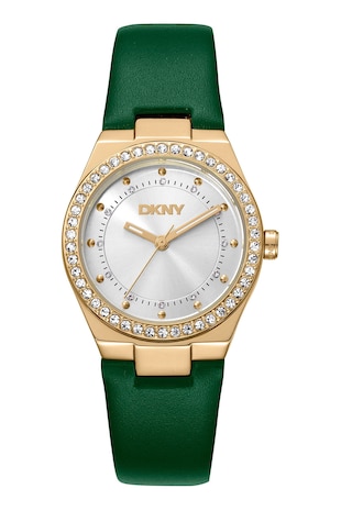 DKNY Ceas cu o curea de piele, Verde englez