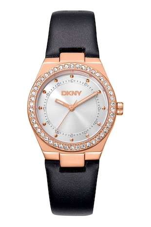 DKNY Ceas cu o curea de piele, Auriu rose/Negru