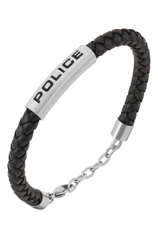 Police Bratara din piele cu logo Skyfall Armband, Negru/Argintiu