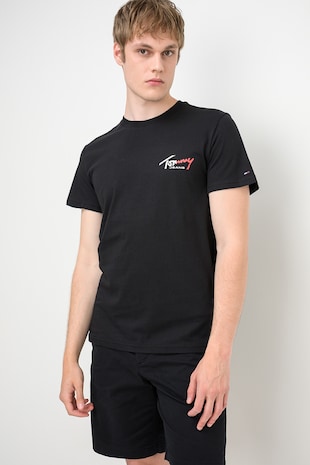Tommy Jeans Tricou cu decolteu la baza gatului si imprimeu logo, Negru