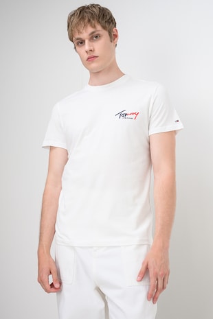 Tommy Jeans Tricou cu decolteu la baza gatului si imprimeu logo, Alb